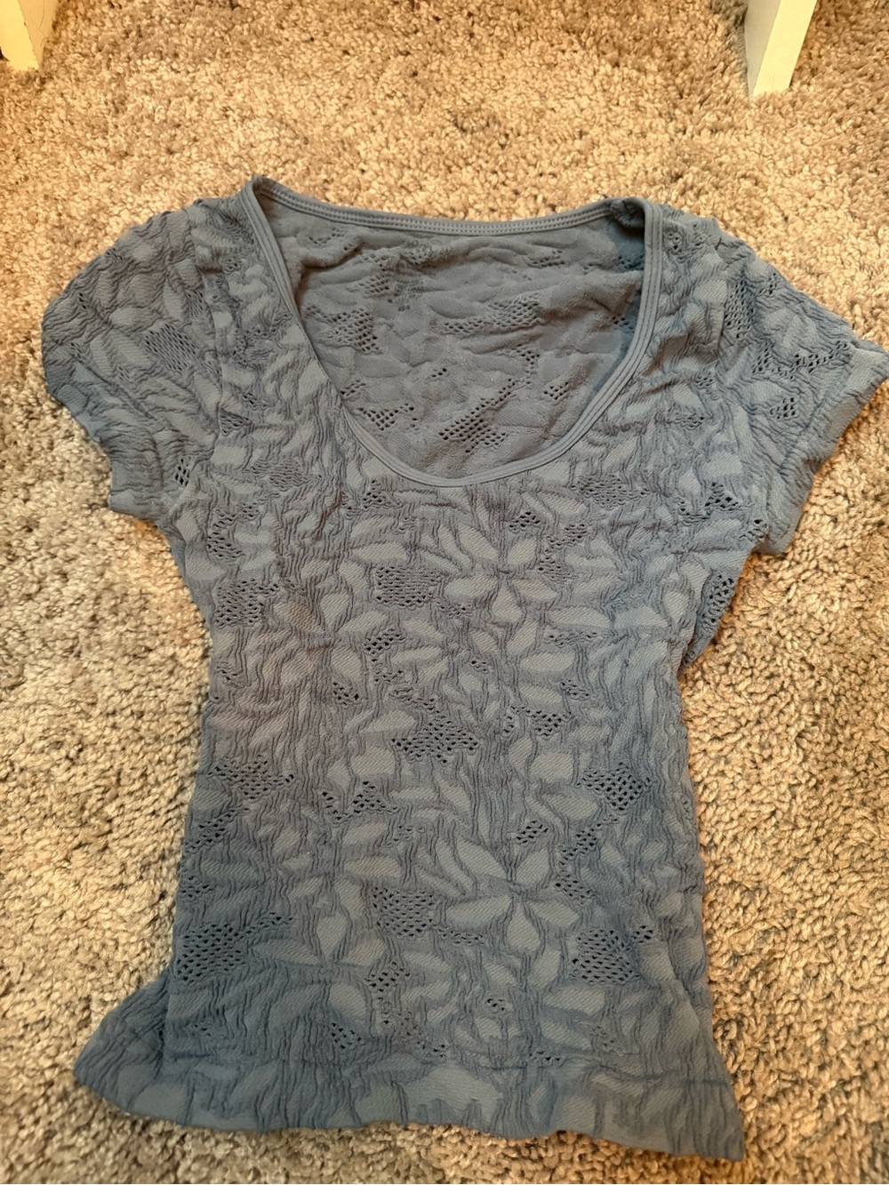 RSQ Short Sleeve Scoop Neck Lace-Textured Top - Slate Blue